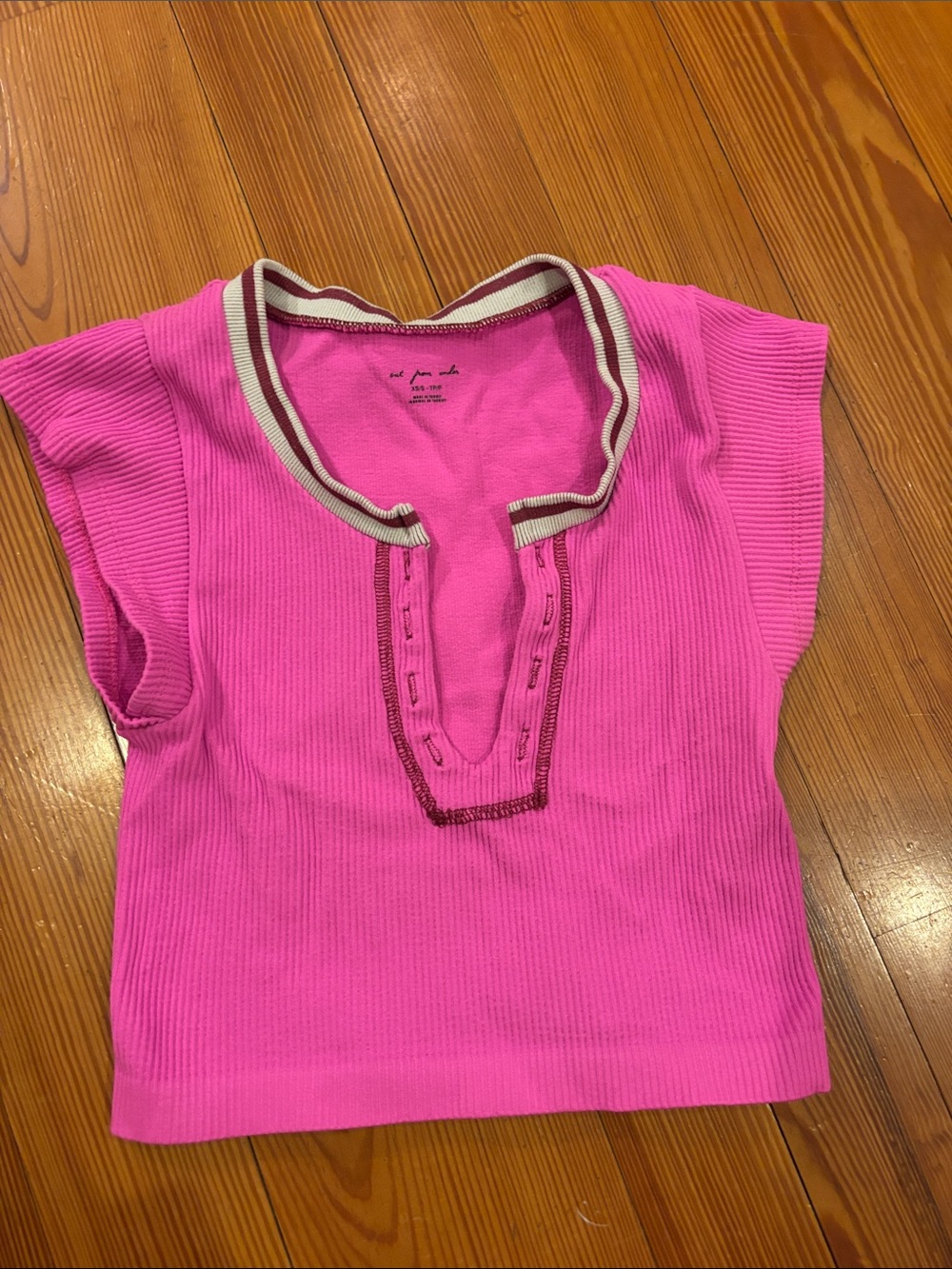 Urban Outfitters Hot Pink Ribbed Crop Top with Cream Trim